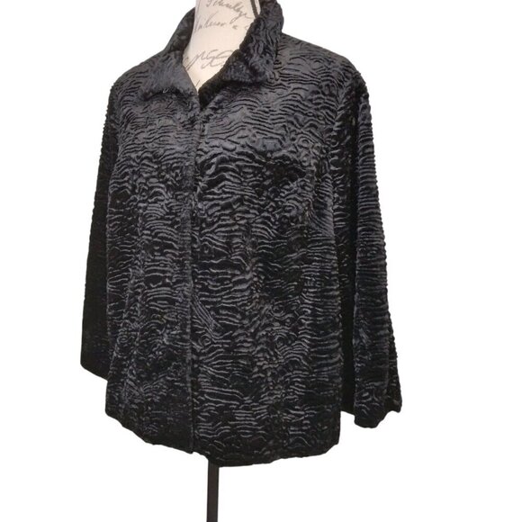 Chico’s | Faux Fur Textured Swing Jacket Black | Size XL - Picture 1 of 10